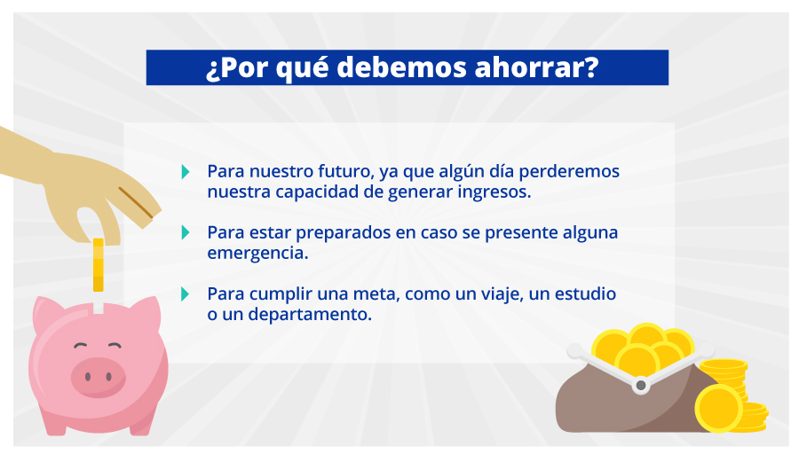 ¿Por qué debemos ahorrar? Para nuestro futuro, para estar preparados en caso de emergencias y para cumplir una meta importante.