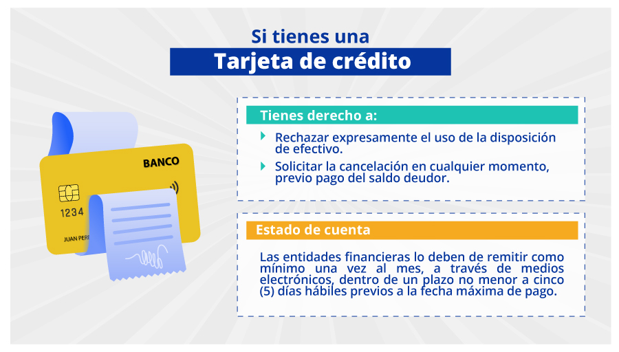 Derechos con tarjeta de crédito: rechazar disposición de efectivo, cancelar en cualquier momento y recibir estado de cuenta mensual.